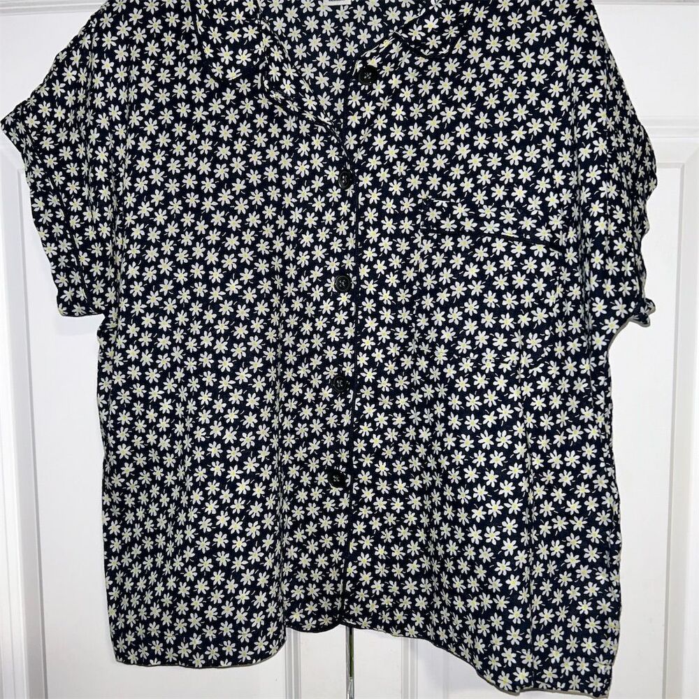 Madewell Women's L Navy Blue Floral Button-Up Pajama Top